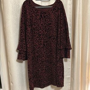 Tacera Velvet Detail Leopard Print Dress Bell Sleeves